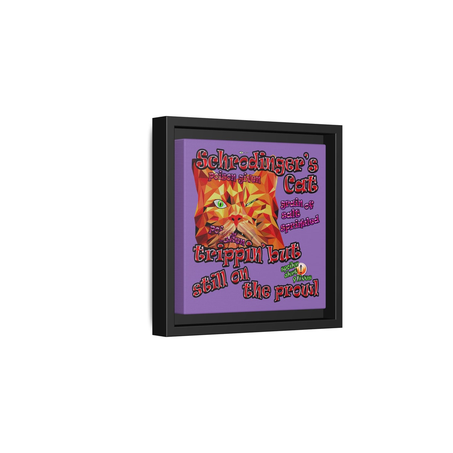 schrodinger's cat - framed canvas art (light purple)