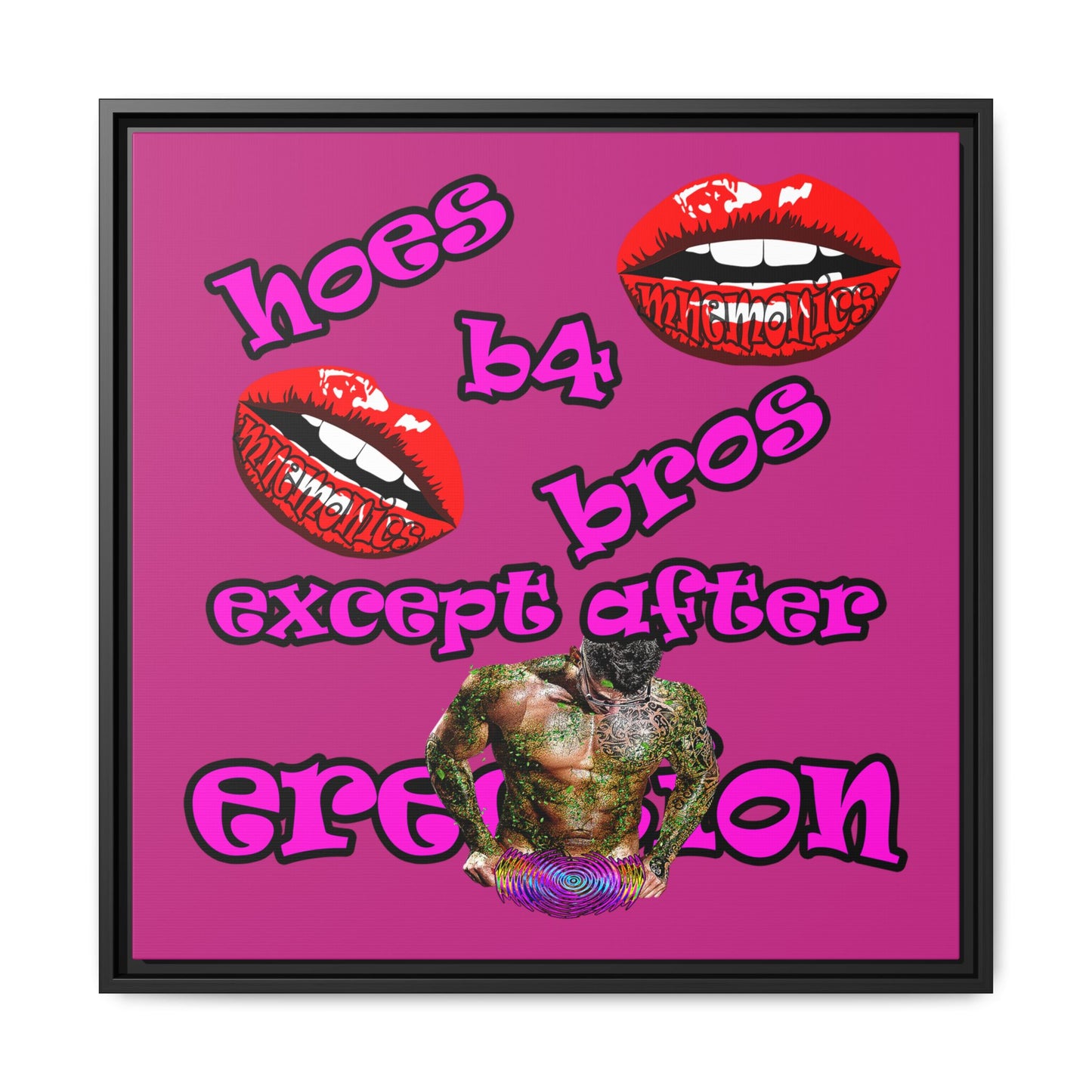hoes b4 bros - framed canvas art (pink)