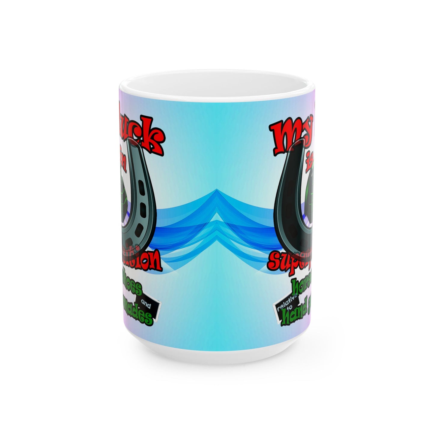 my luck - White Mug (light blue-pink wave)