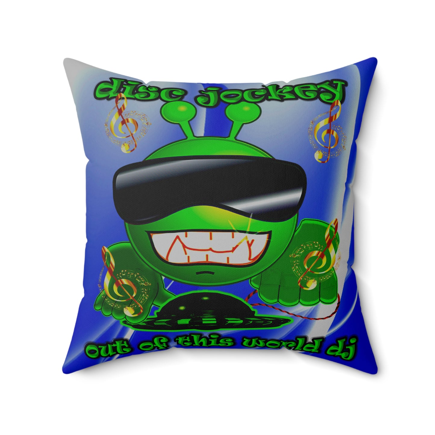 disc jockey - Spun Polyester Square Pillow - (blue-white wave)