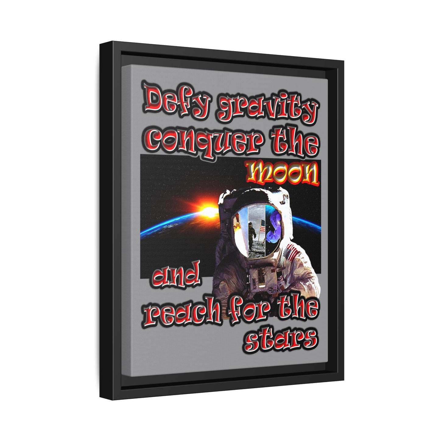 defy conquer reach - framed canvas art (grey)