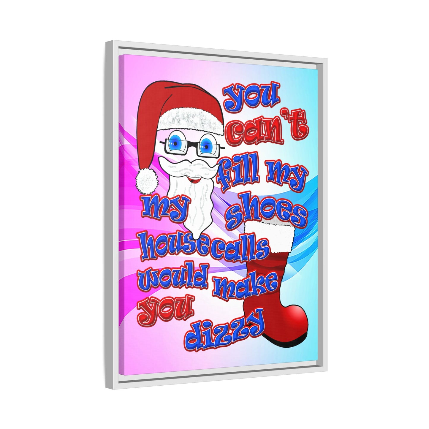 santa's shoes - framed canvas art (light blue-pink wave)