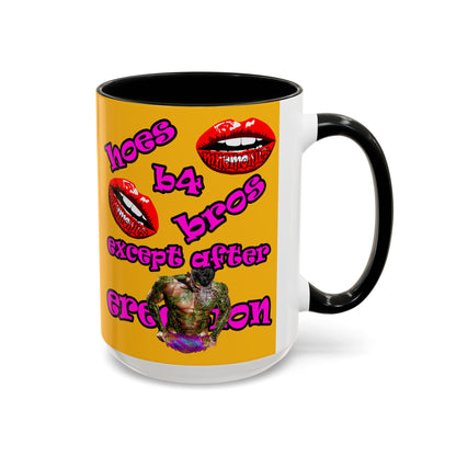 hoes b4 bros - Accent Mug (yellow)