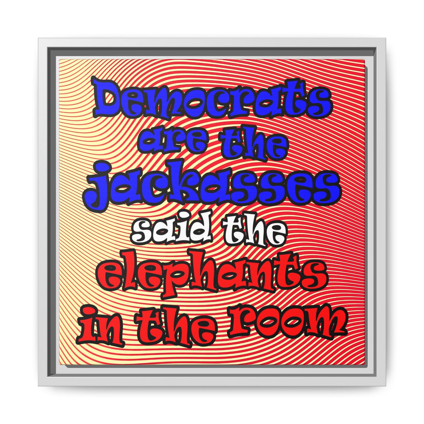 donkeys and elephants - framed canvas art (yellow-orange wave)