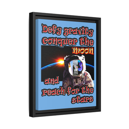 defy conquer reach - framed canvas art (light blue)