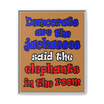 donkeys and elephants - framed canvas art (light brown)