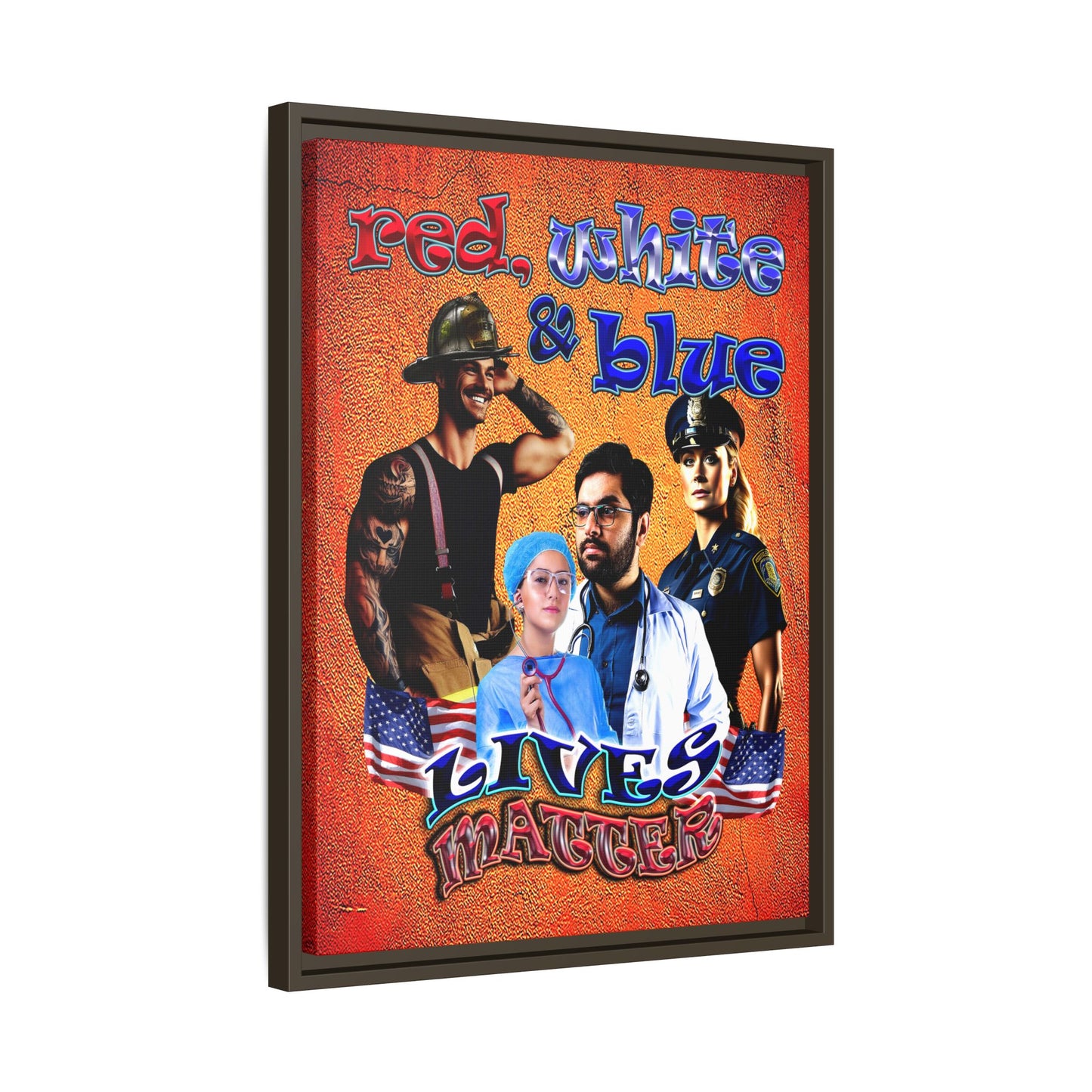rw&b lives matter - framed canvas art (burnt orange)