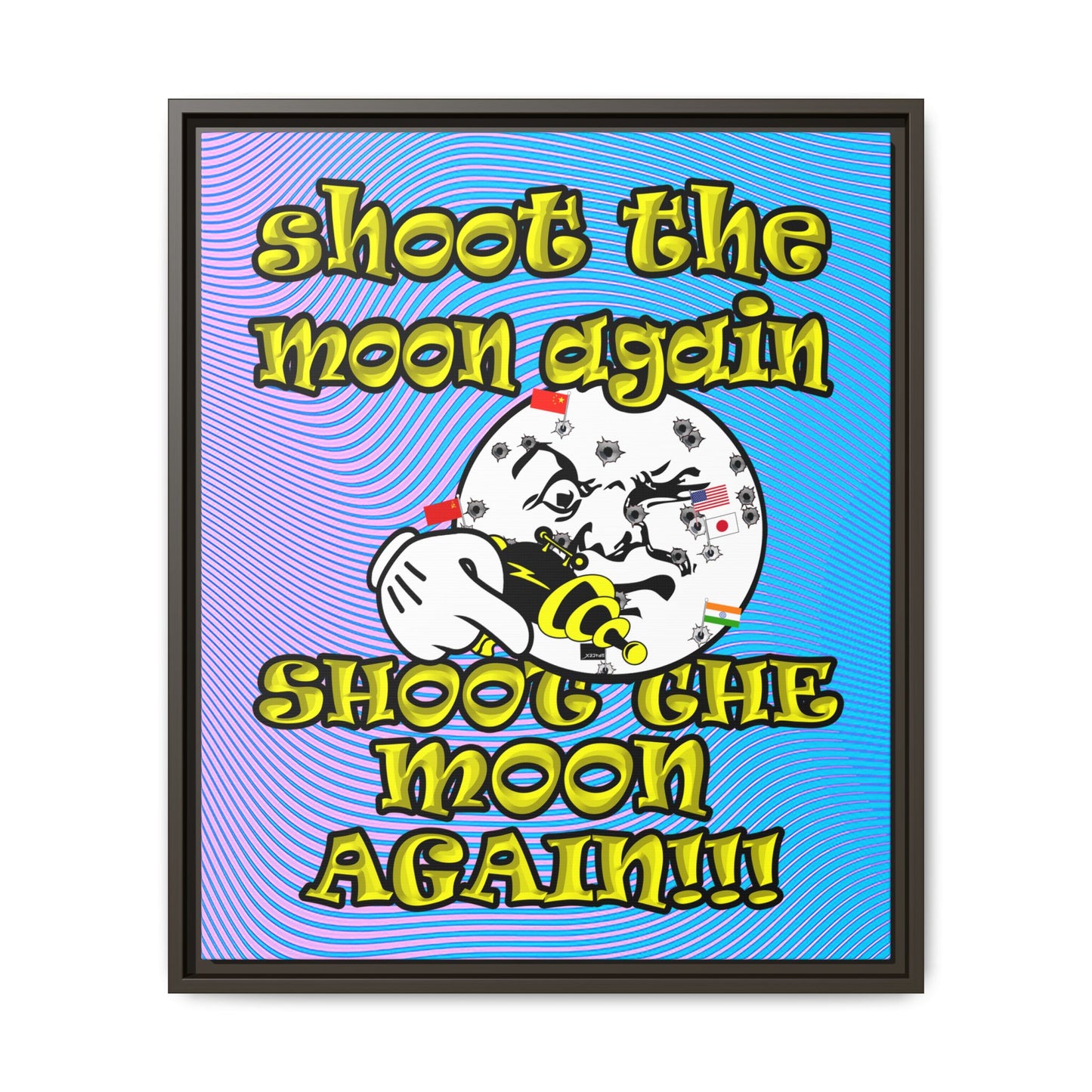shoot the moon again - framed canvas art (light blue-purple wave)
