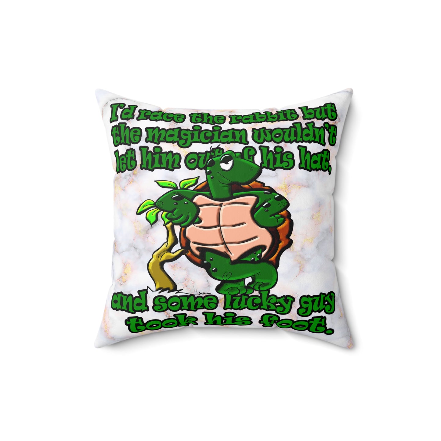 turtle race - Spun Polyester Square Pillow - (white marble)