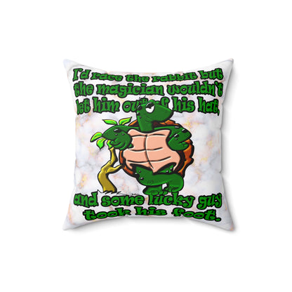 turtle race - Spun Polyester Square Pillow - (white marble)