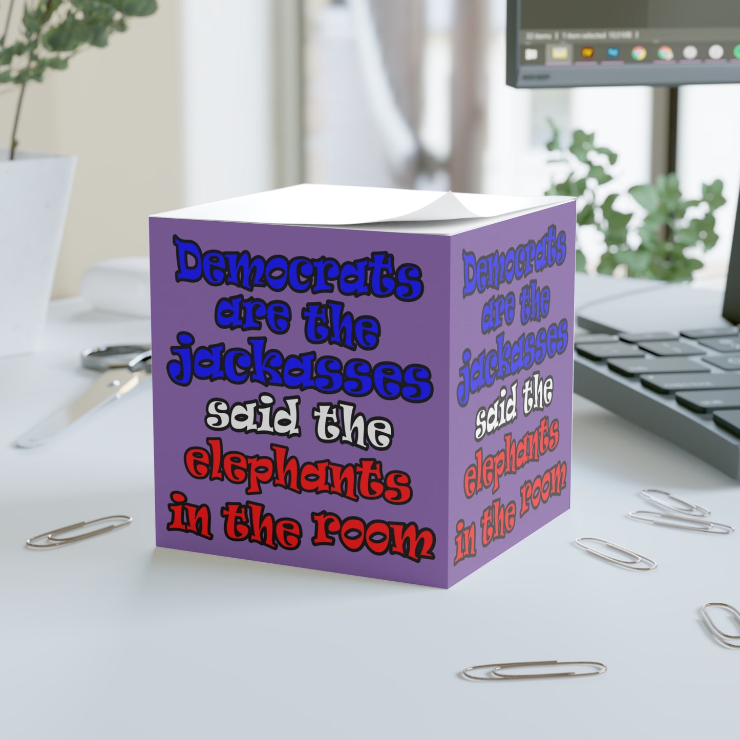 donkeys and elephants - note cube (light purple)