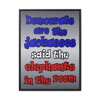 donkeys and elephants - framed canvas art (brushed nickel)