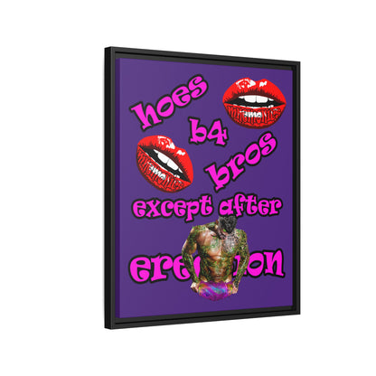 hoes b4 bros - framed canvas art (purple)
