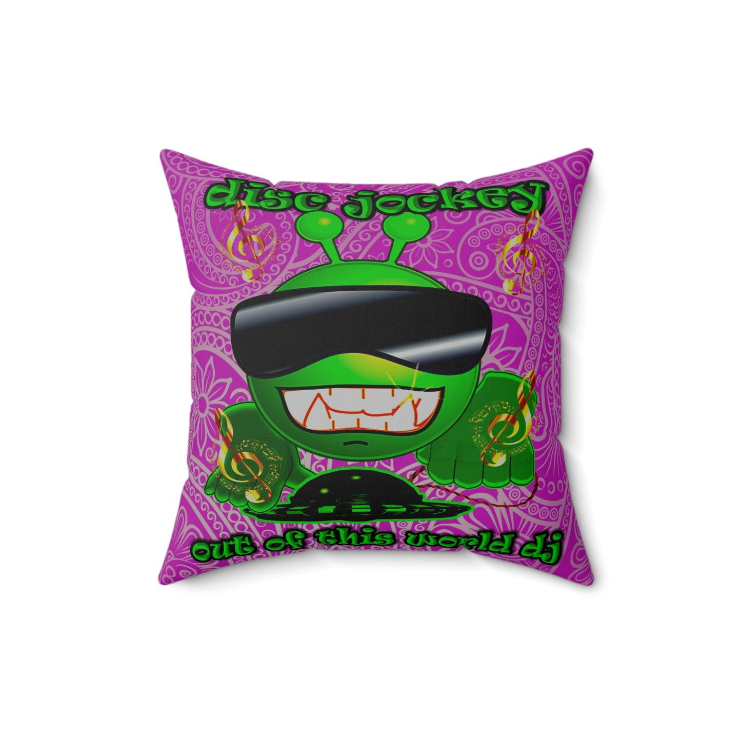 disc jockey - Spun Polyester Square Pillow - (pink swirl)