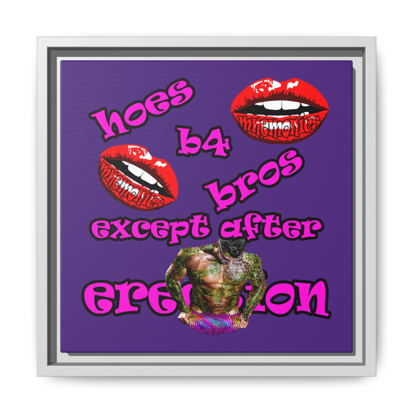 hoes b4 bros - framed canvas art (purple)
