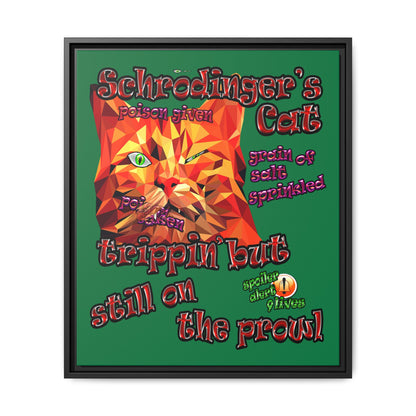 schrodinger's cat - framed canvas art (dark green)