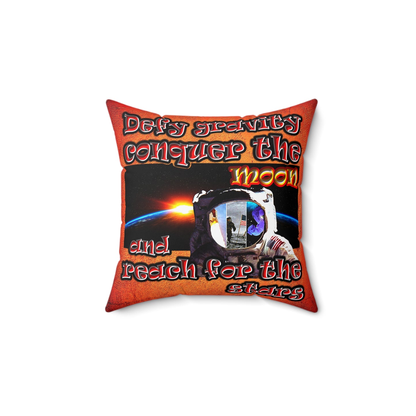 defy conquer reach - Spun Polyester Square Pillow - (burnt orange)