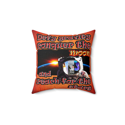 defy conquer reach - Spun Polyester Square Pillow - (burnt orange)