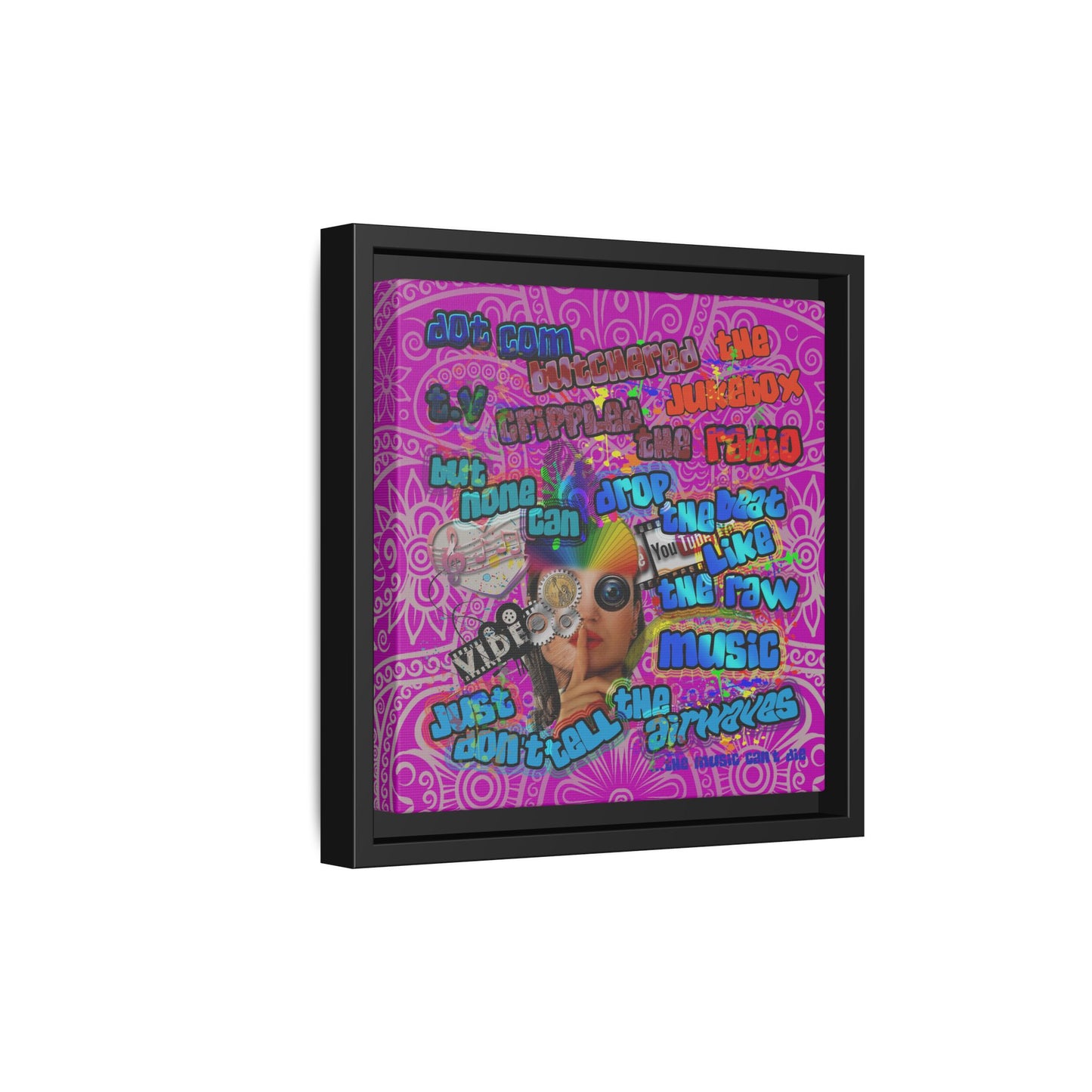 drop the beat - framed canvas art (pink swirl)