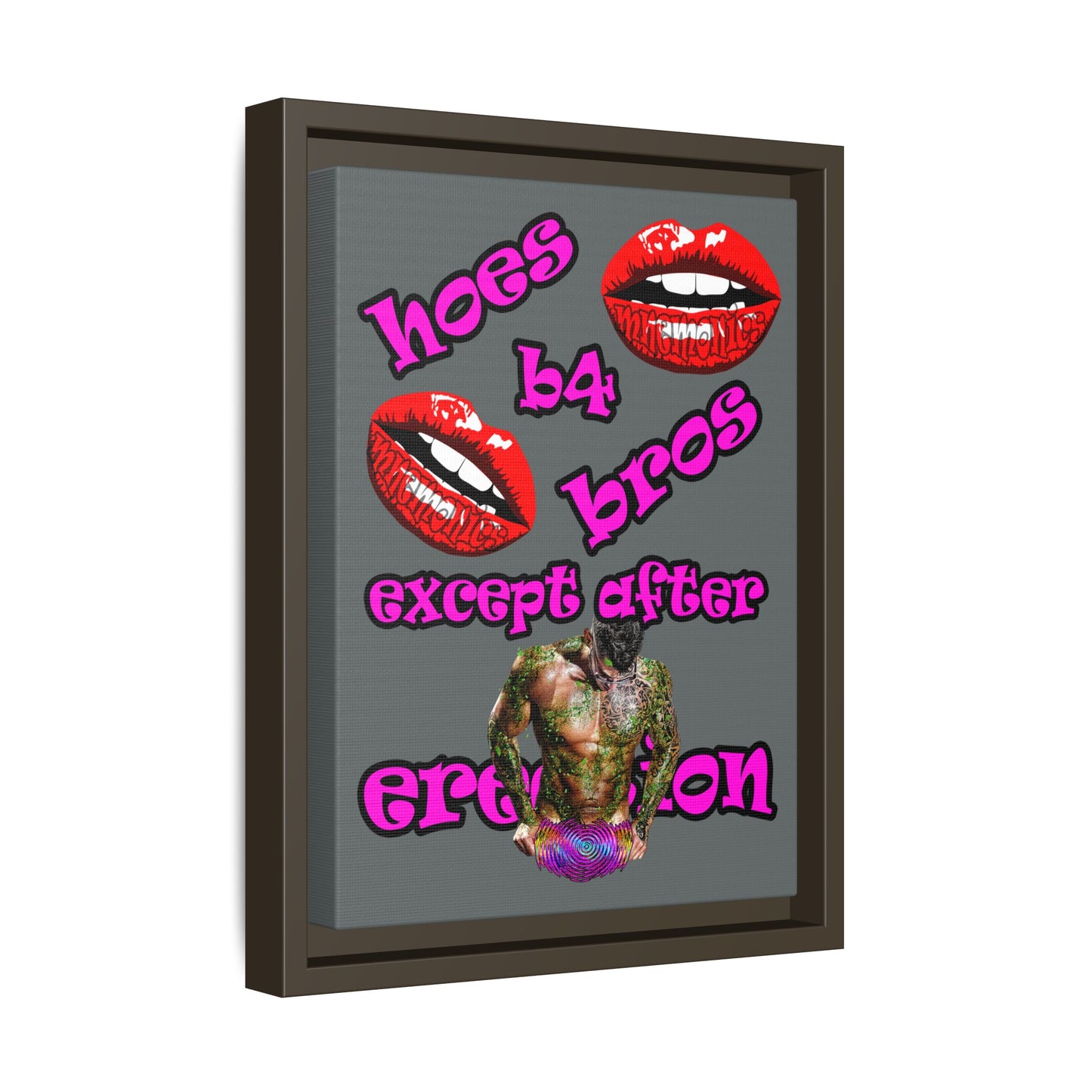 hoes b4 bros - framed canvas art (dark grey)