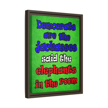donkeys and elephants - framed canvas art (green turf)