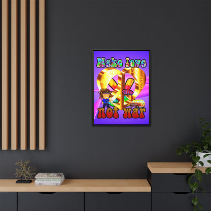 love peace - framed canvas art (purple-pink wave)