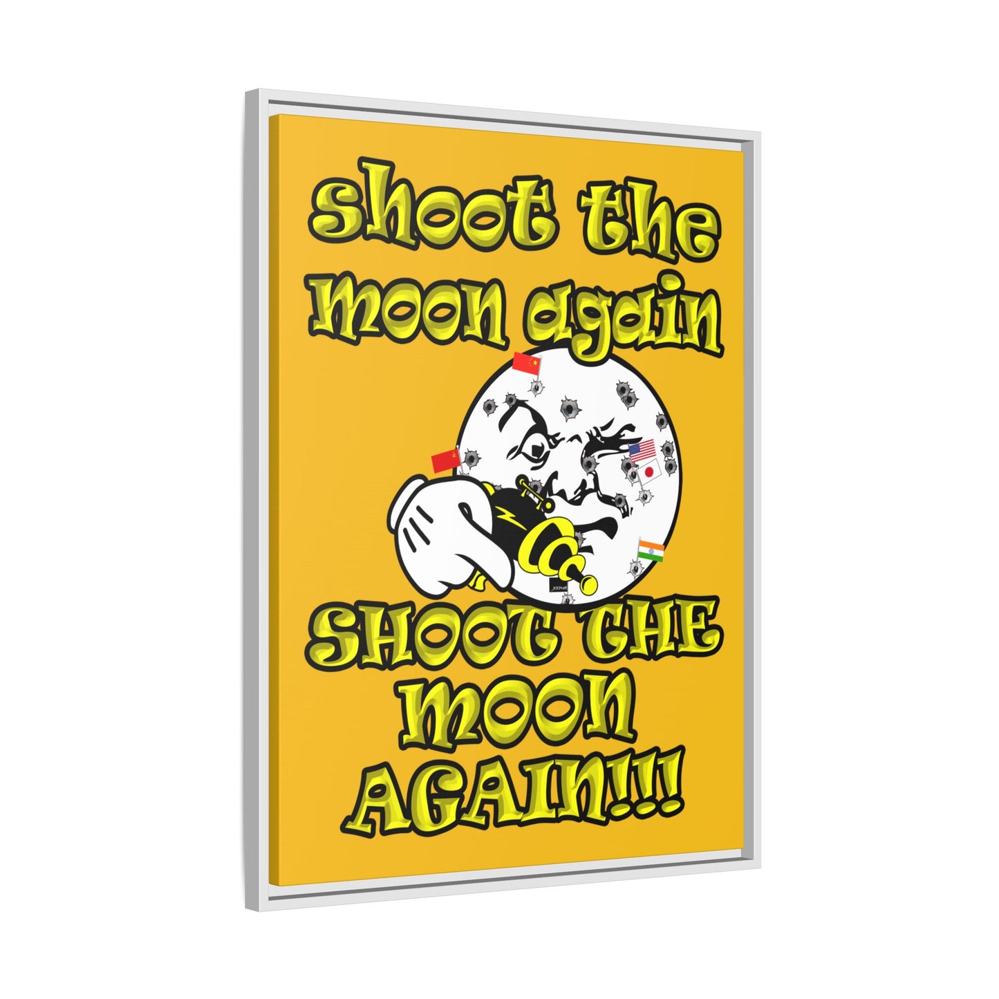shoot the moon again - framed canvas art (yellow)