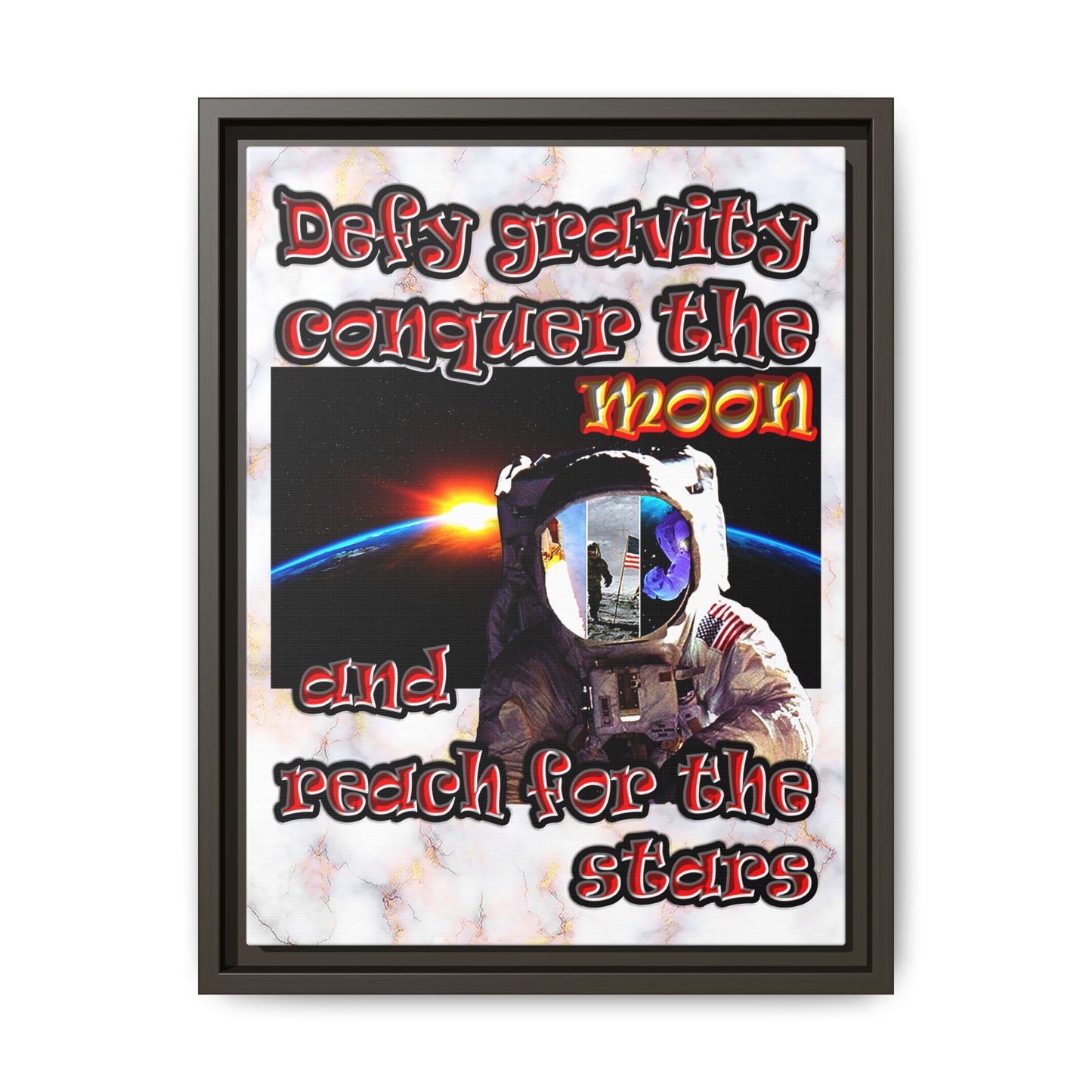 defy conquer reach - framed canvas art (white marble)