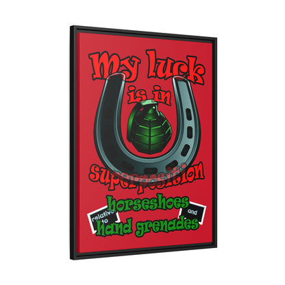 my luck - framed canvas art (dark red)
