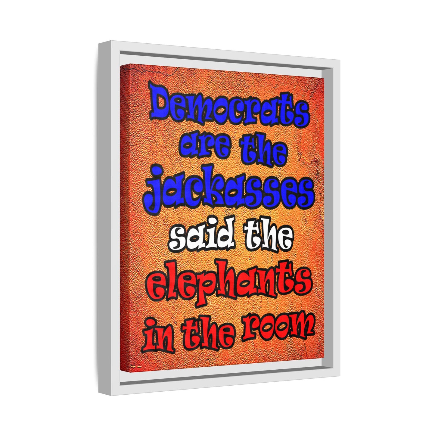 donkeys and elephants - framed canvas art (burnt orange)