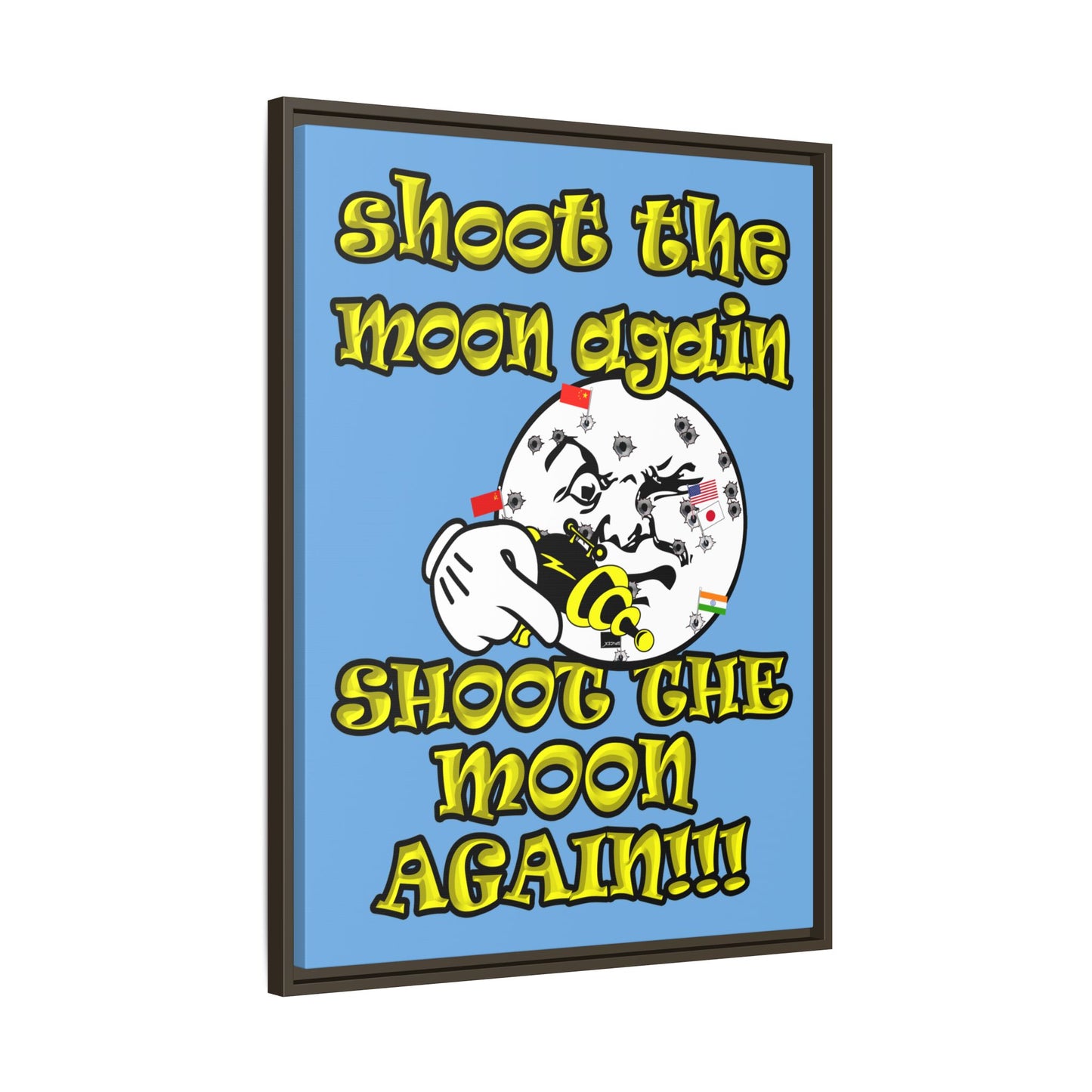 shoot the moon again - framed canvas art (light blue)