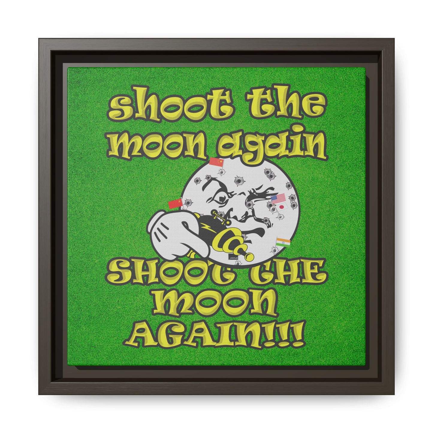 shoot the moon again - framed canvas art (green turf)