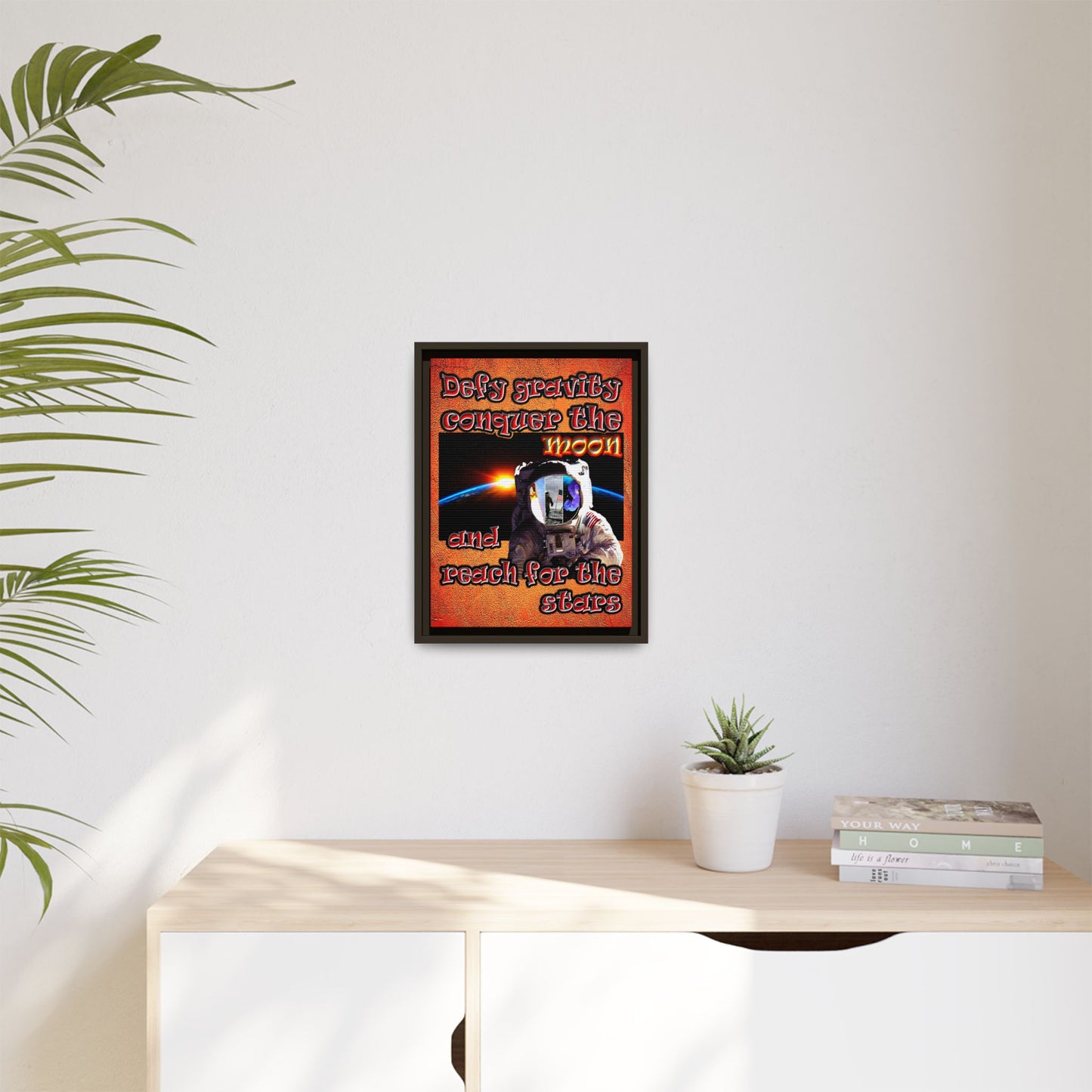 defy conquer reach - framed canvas art (burnt orange)