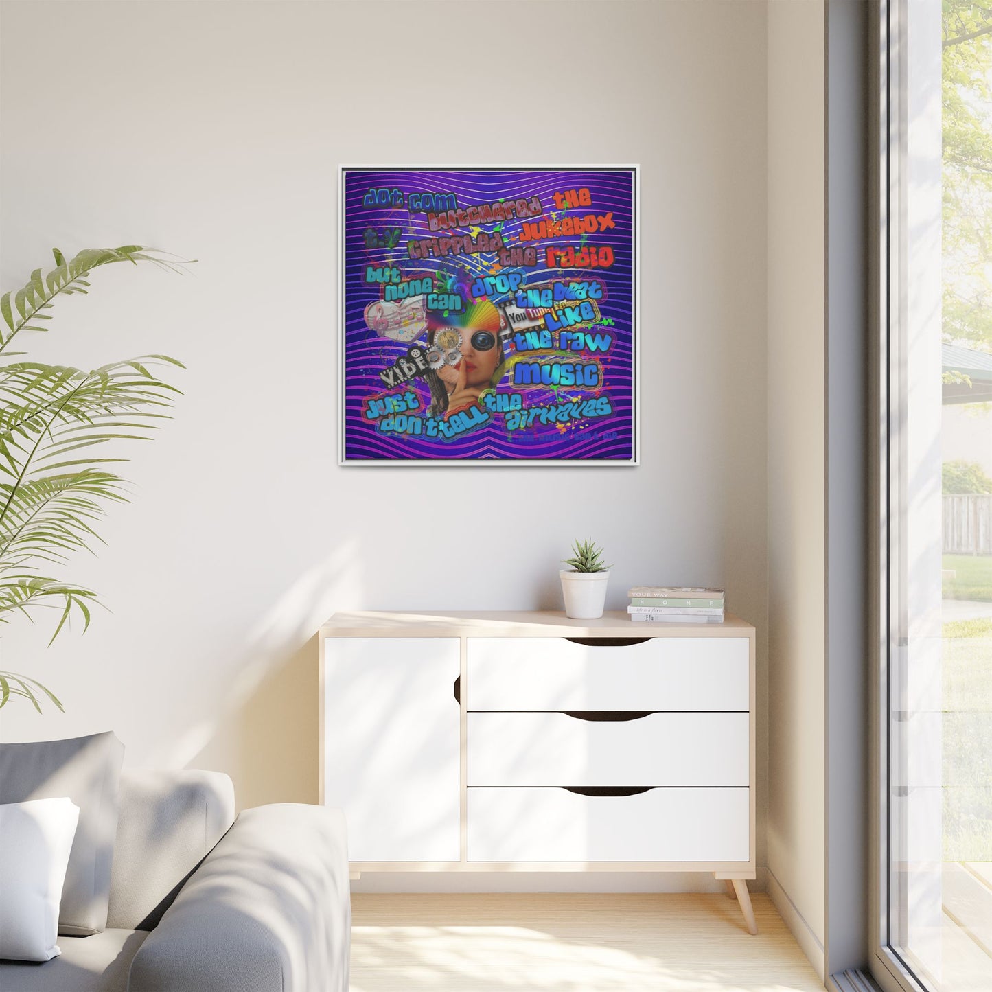 drop the beat - framed canvas art (purple wave)