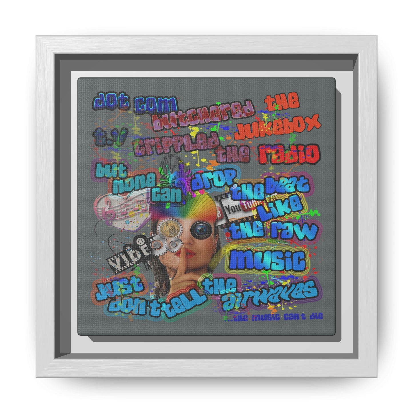 drop the beat - framed canvas art (dark grey)