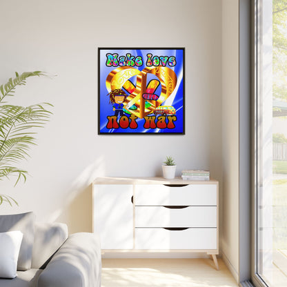 love peace - framed canvas art (blue-white wave)