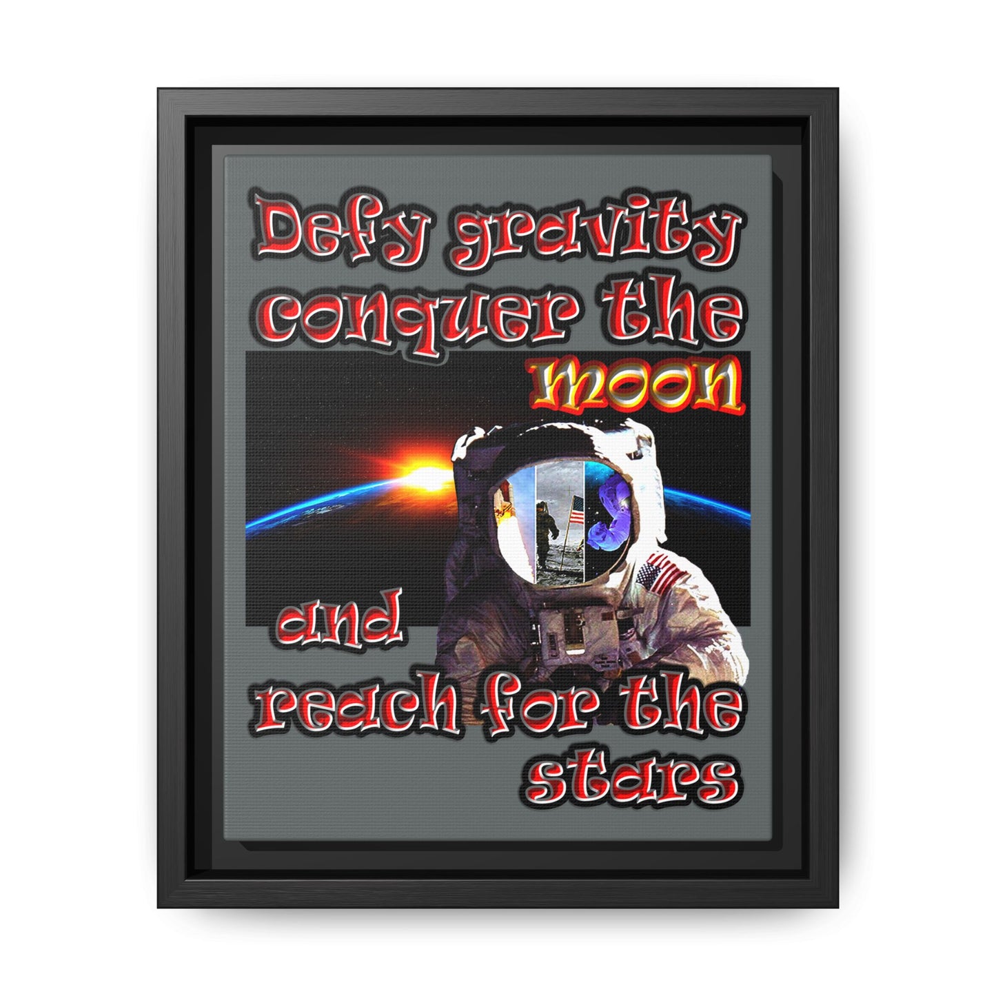defy conquer reach - framed canvas art (dark grey)