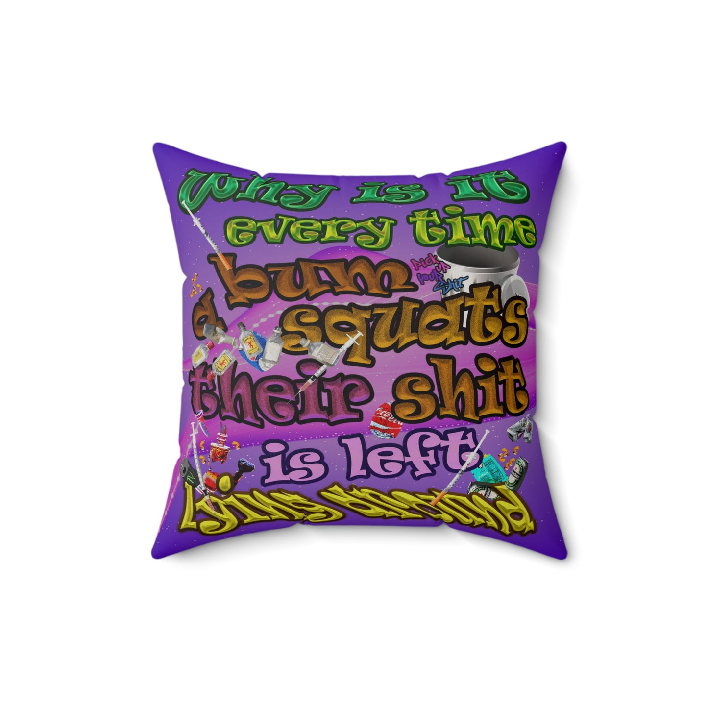 the bum's shit - Faux Suede Square Pillow - (purple-pink wave)