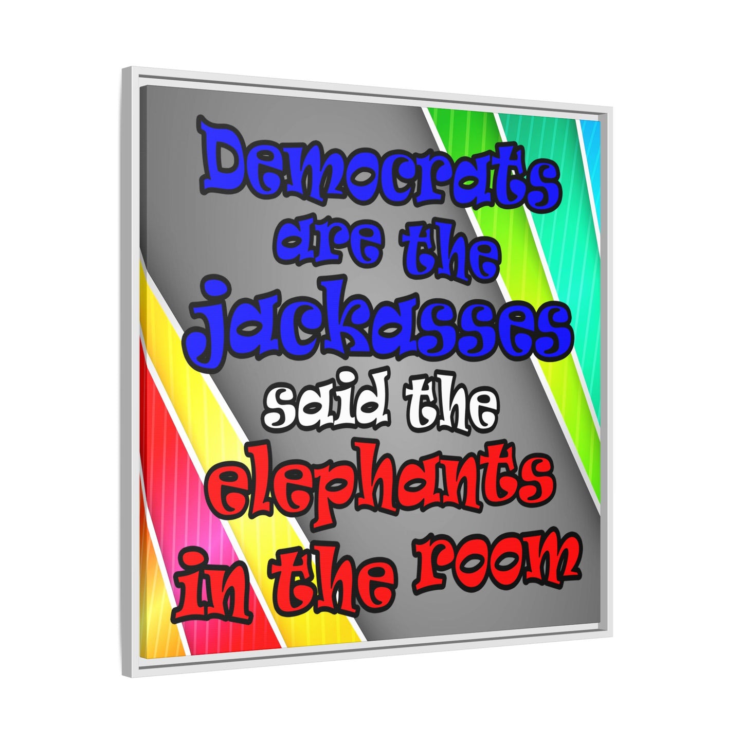 donkeys and elephants - framed canvas art (rainbow split)