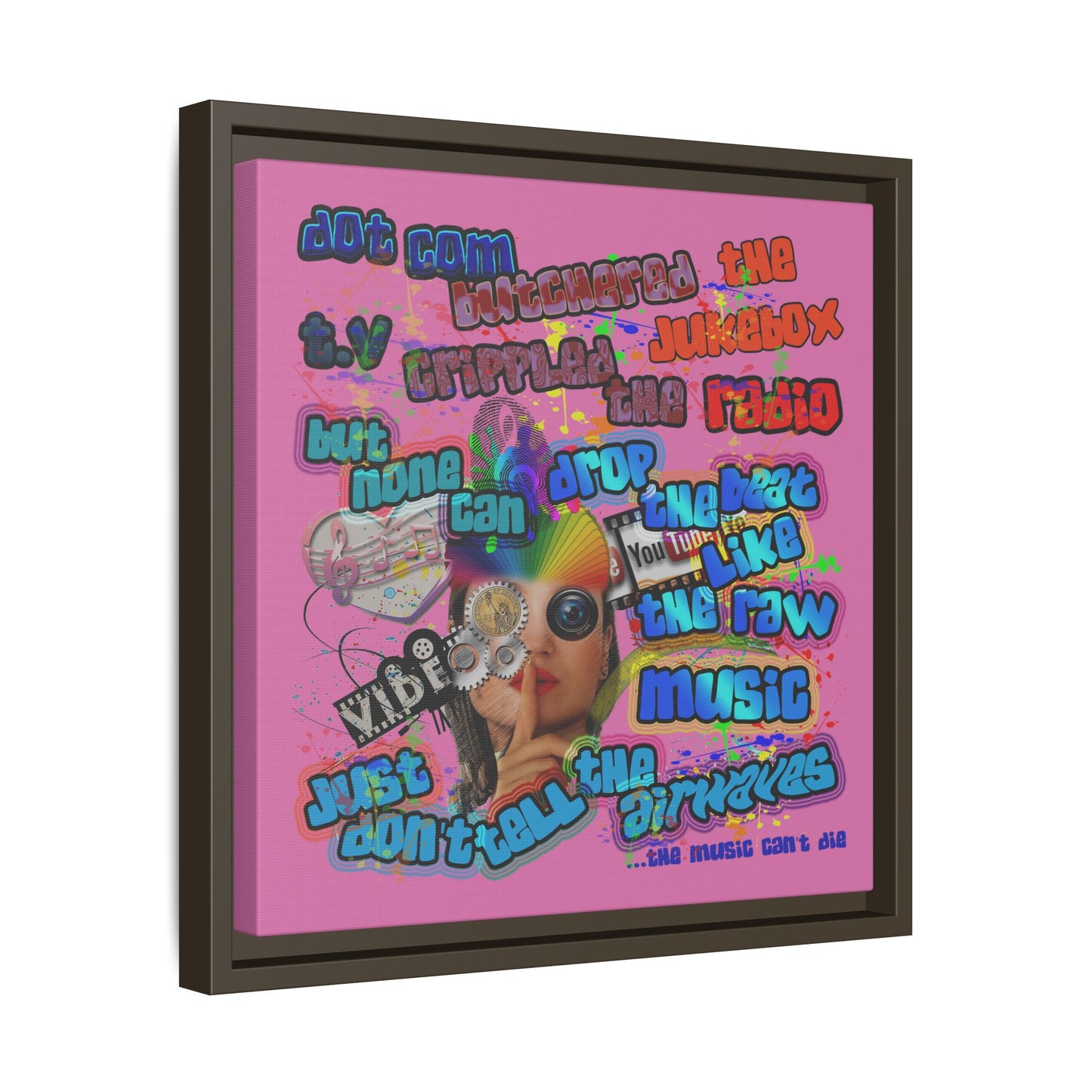 drop the beat - framed canvas art (light pink)
