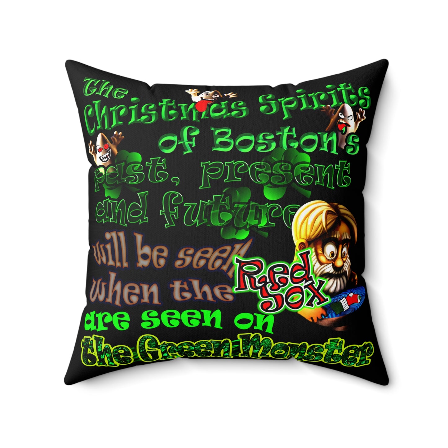 christmas spirits of boston - Spun Polyester Square Pillow - (black)