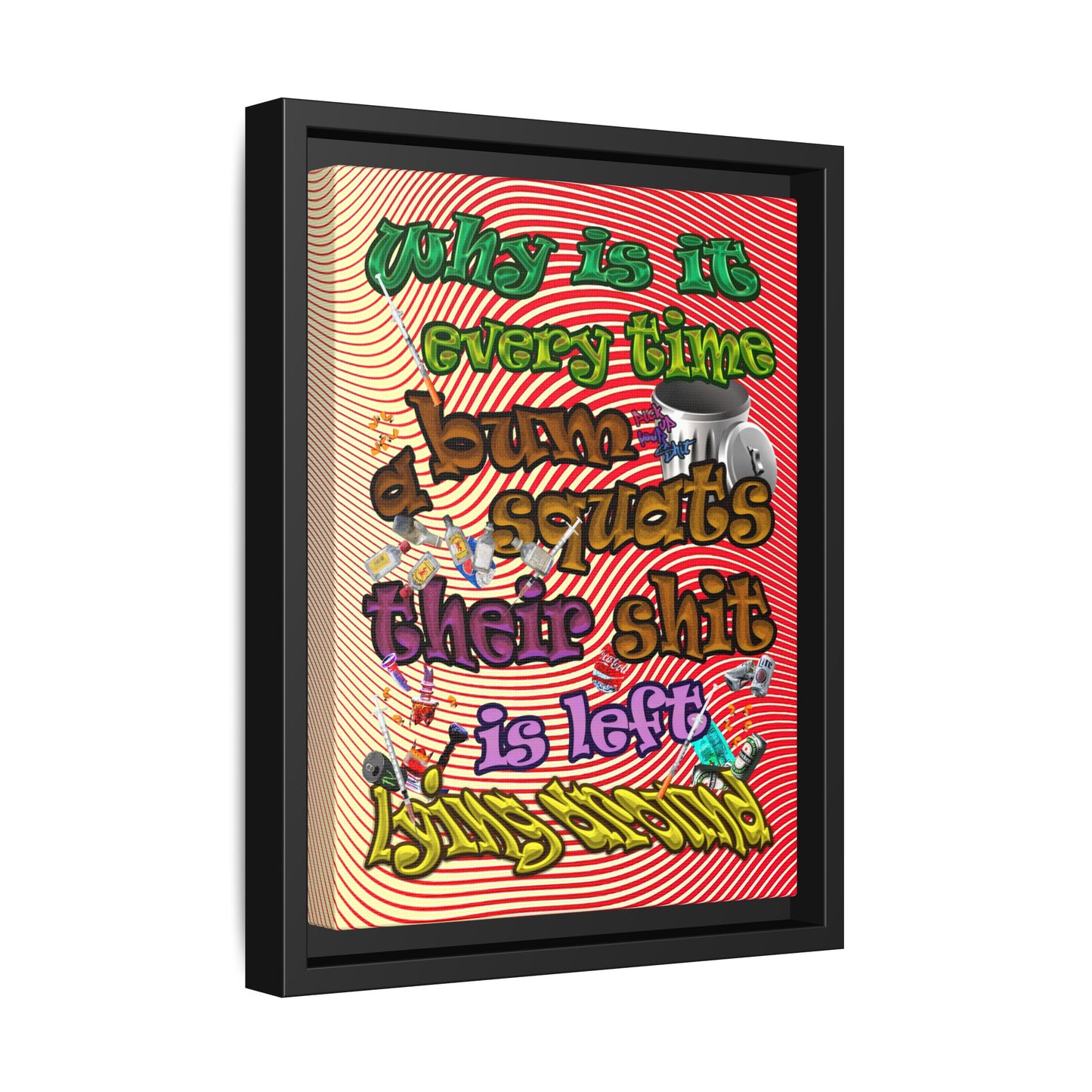 the bum's shit - framed canvas art (yellow-orange wave)