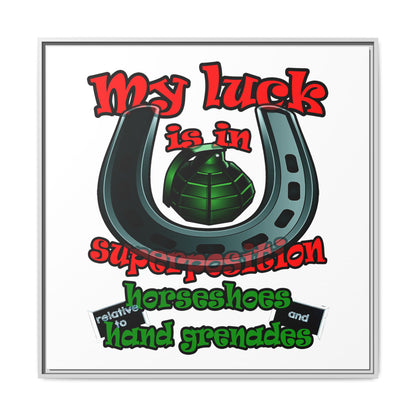 my luck - framed canvas art (white)