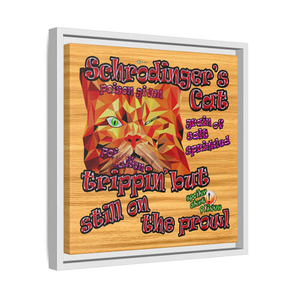 schrodinger's cat - framed canvas art (butterscotch wood finish)