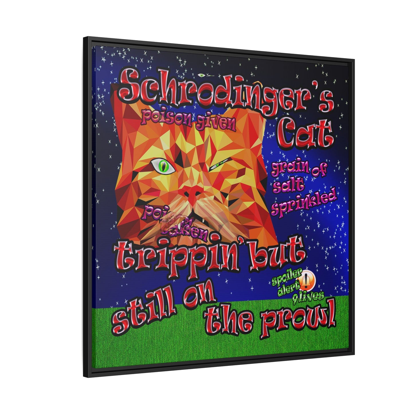 schrodinger's cat - framed canvas art ('snoops' background)