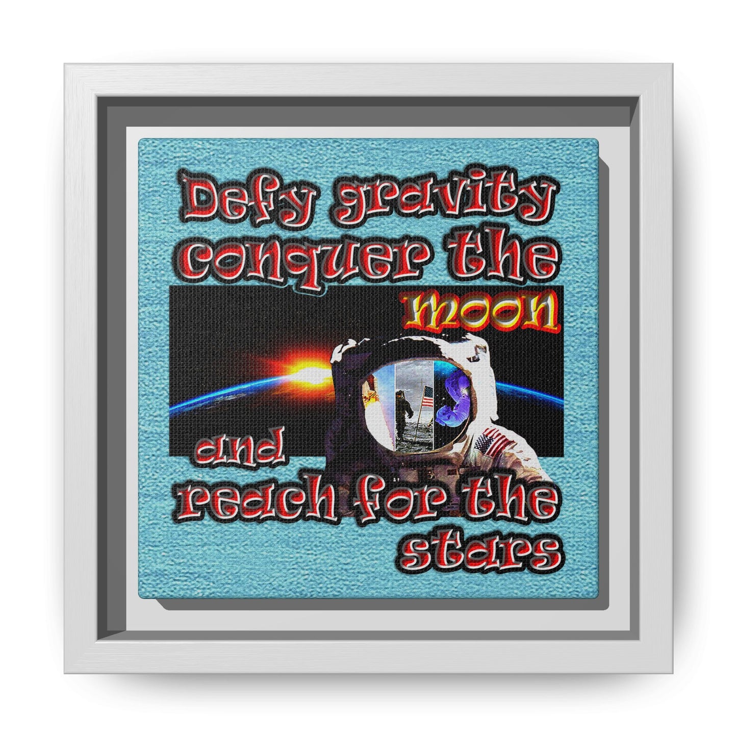 defy conquer reach - framed canvas art (faded blue)