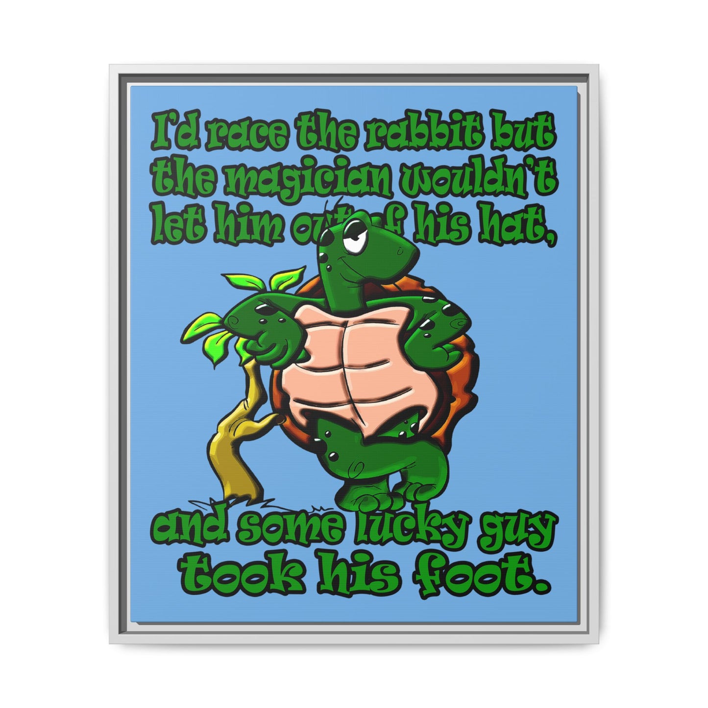 turtle race - framed canvas art (light blue)