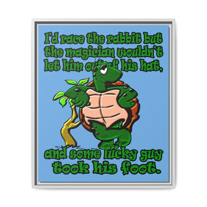 turtle race - framed canvas art (light blue)
