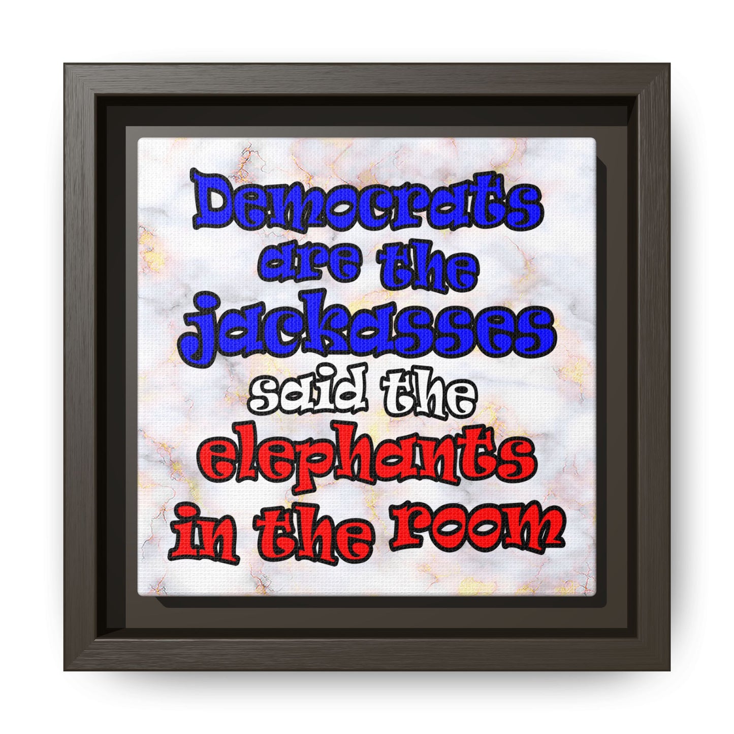 donkeys and elephants - framed canvas art (white marble)