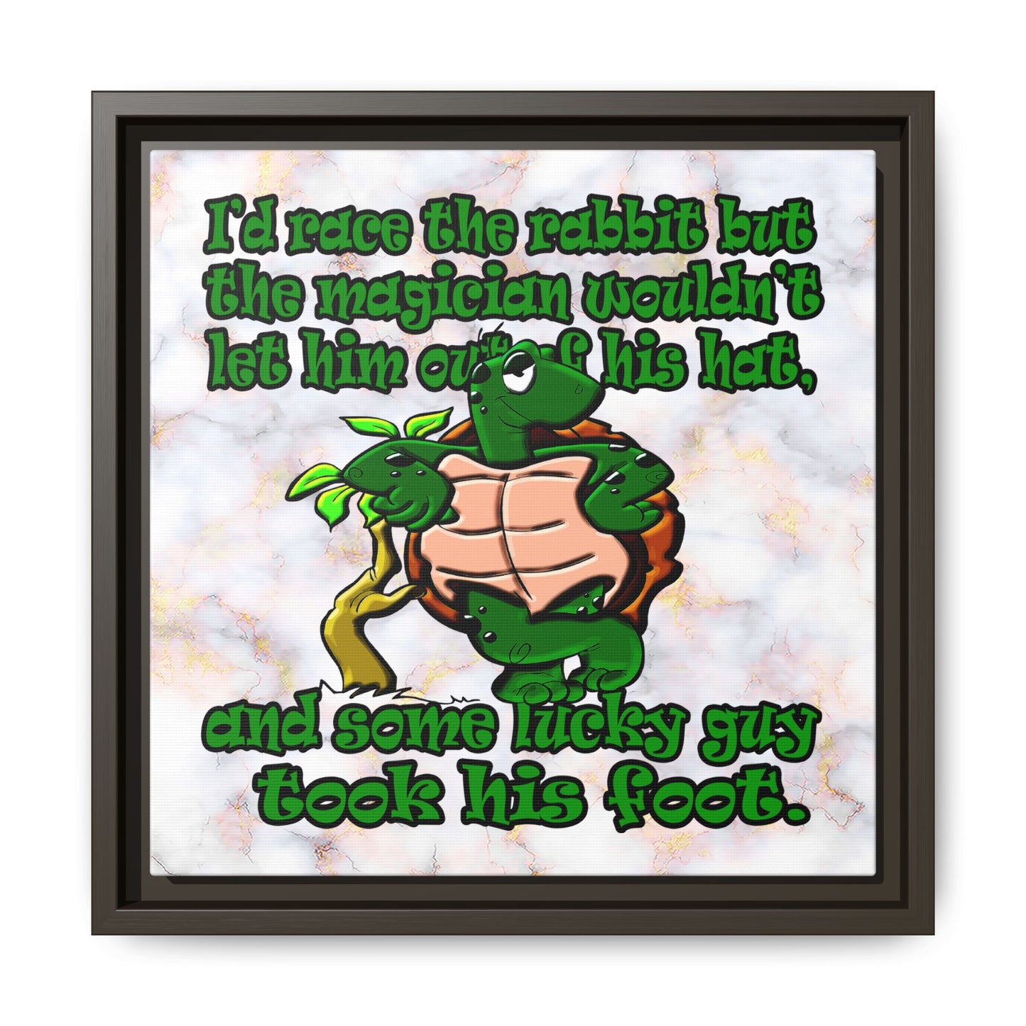 turtle race - framed canvas art (white marble)